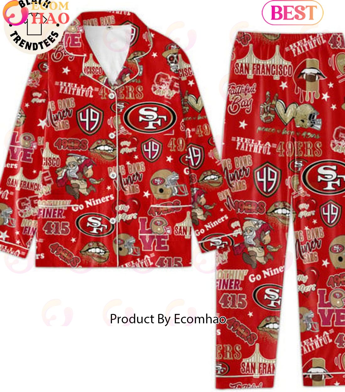 NEW Hellla Faithful 49ers San Francisco Niners Red Pajamas Set