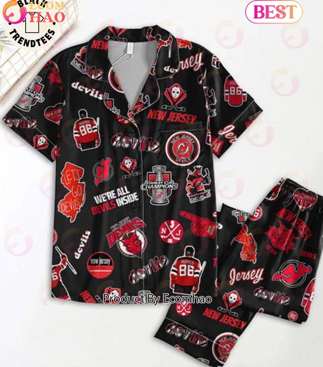 New Jersey Hockey Stanley Cup Champions Devils Black Pajamas Set