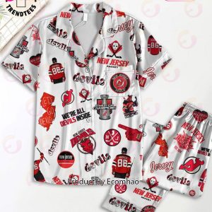 New Jersey Hockey Stanley Cup Champions Devils White Pajamas Set