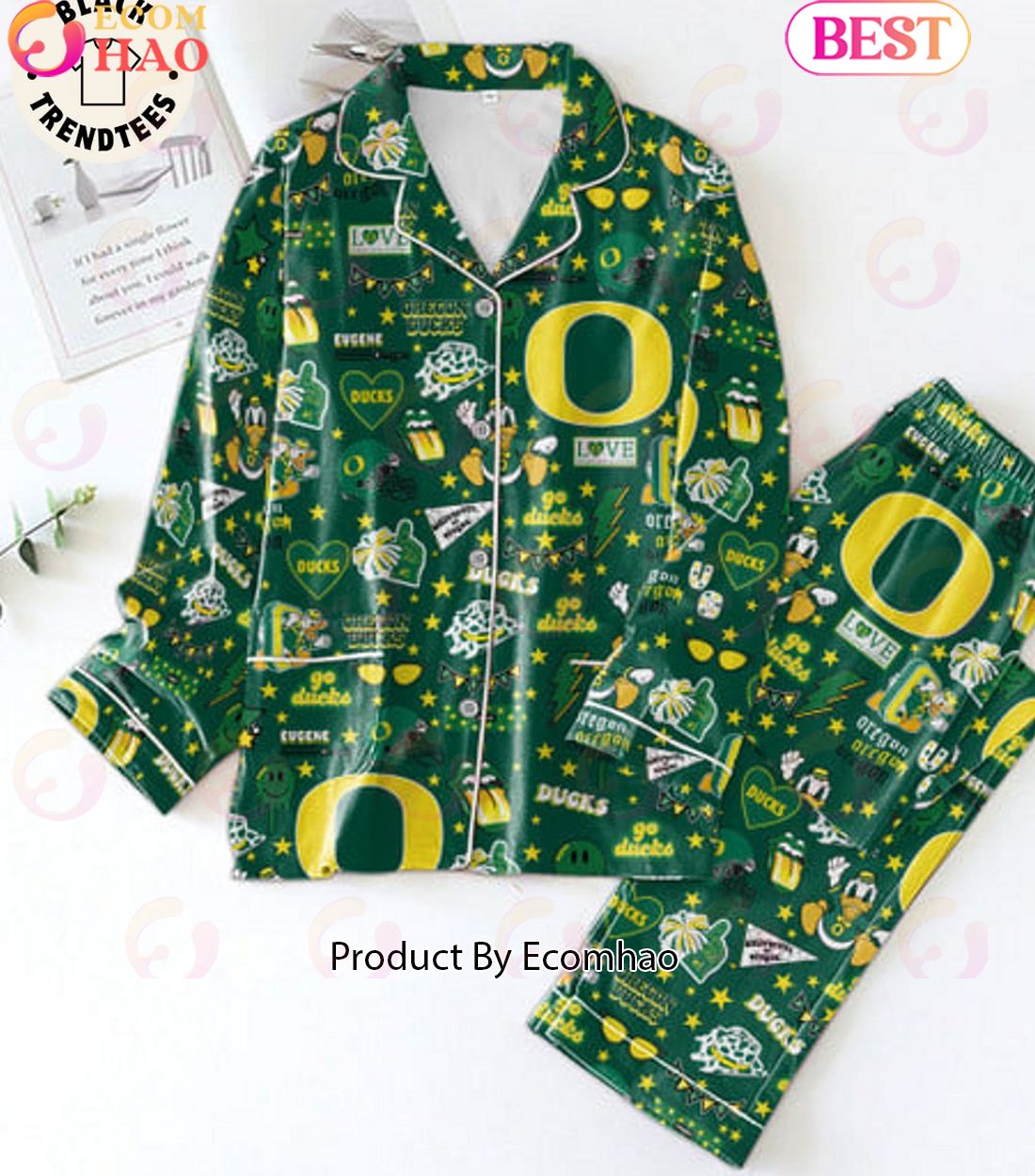 NEW Oregon Ducks University Oregon Eugene Green Pajamas Set