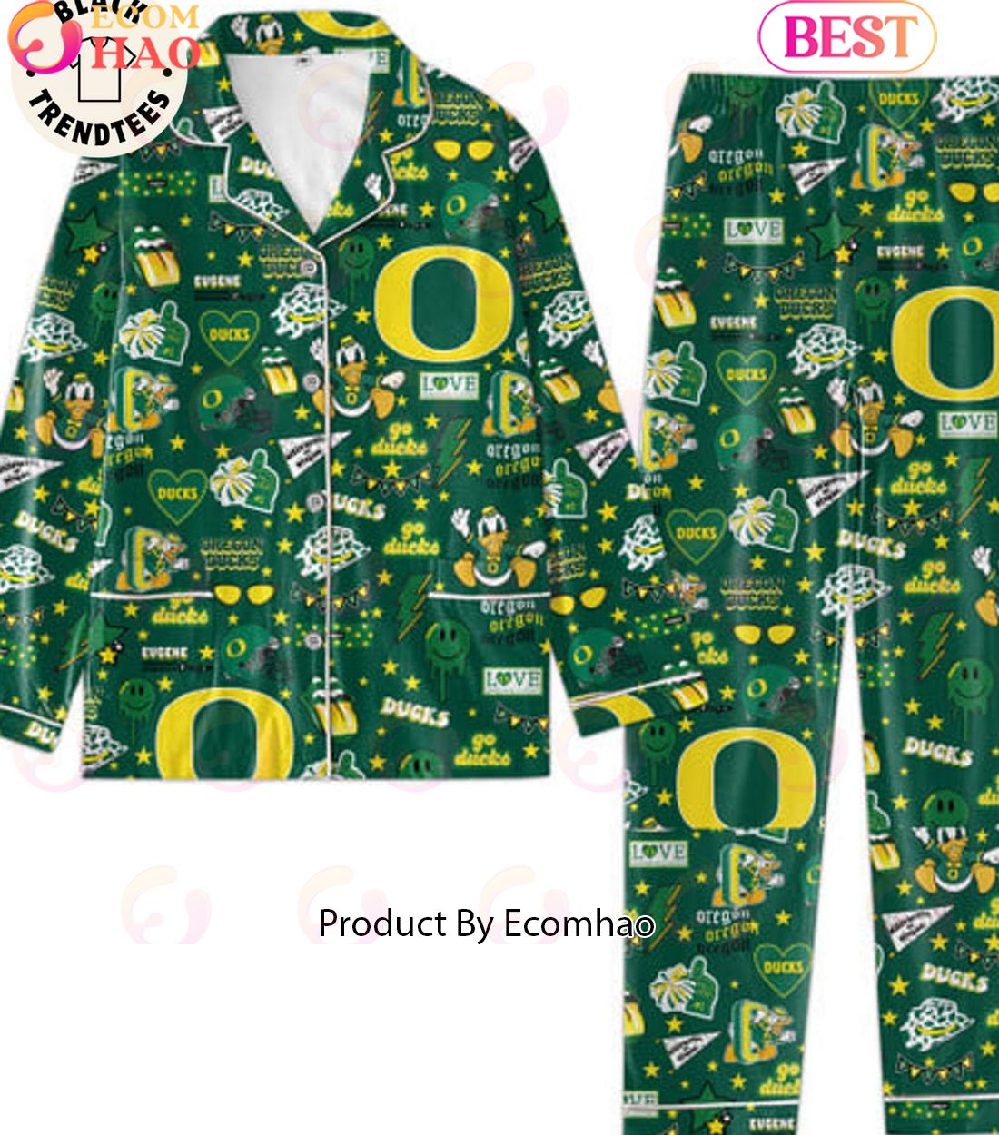 NEW Oregon Ducks University Oregon Eugene Green Pajamas Set