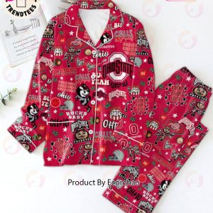 Ohio State Cbus Heart Eyes Roll Bucks Baby Mascot Design Pink Pajamas Set