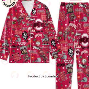 Ohio State Cbus Heart Eyes Roll Bucks Baby Mascot Design Pink Pajamas Set