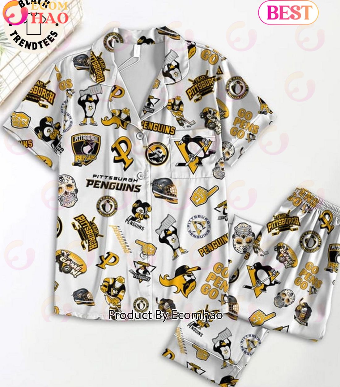 Pittsburgh Penguins Go Pens Go Logo Design Pajamas Set