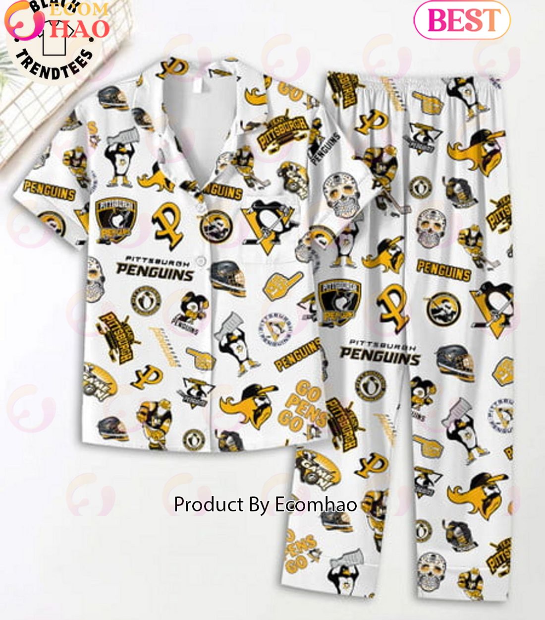 Pittsburgh Penguins Go Pens Go Logo Design Pajamas Set