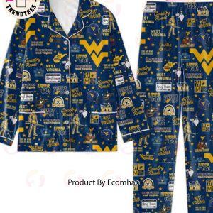 West Virgini Button Down Country Roads Blue Pajamas Set