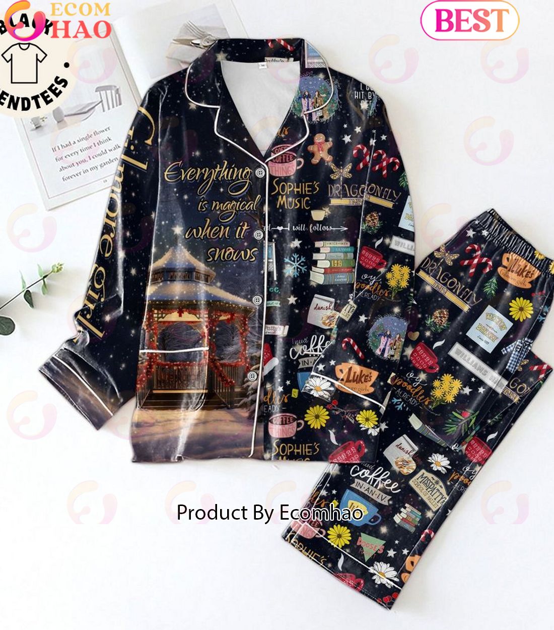 Sophies Music Everything Is Magical When It Snows Christmas Design Pajamas Set