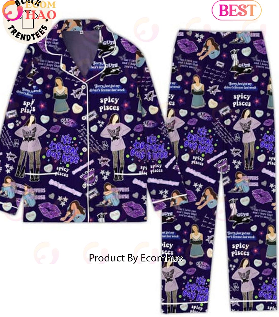 Spicy Pisces Blood Sucker Its Drutal Out Here Girl Design Pajamas Set