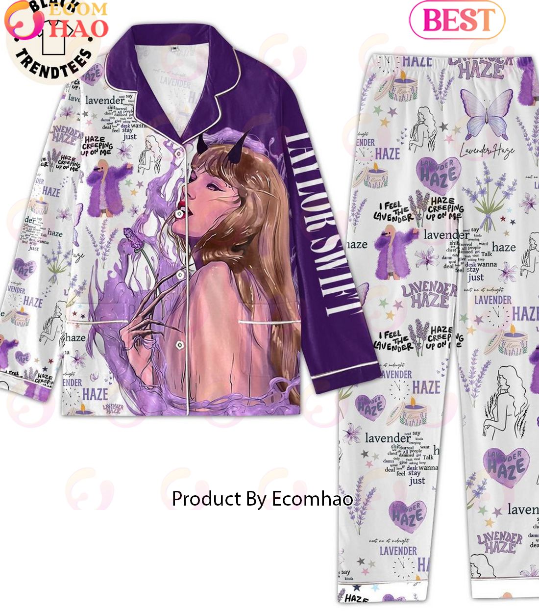 Taylor Swift Lavender Haze Creeping Up On Me Purple Design Pajamas Set