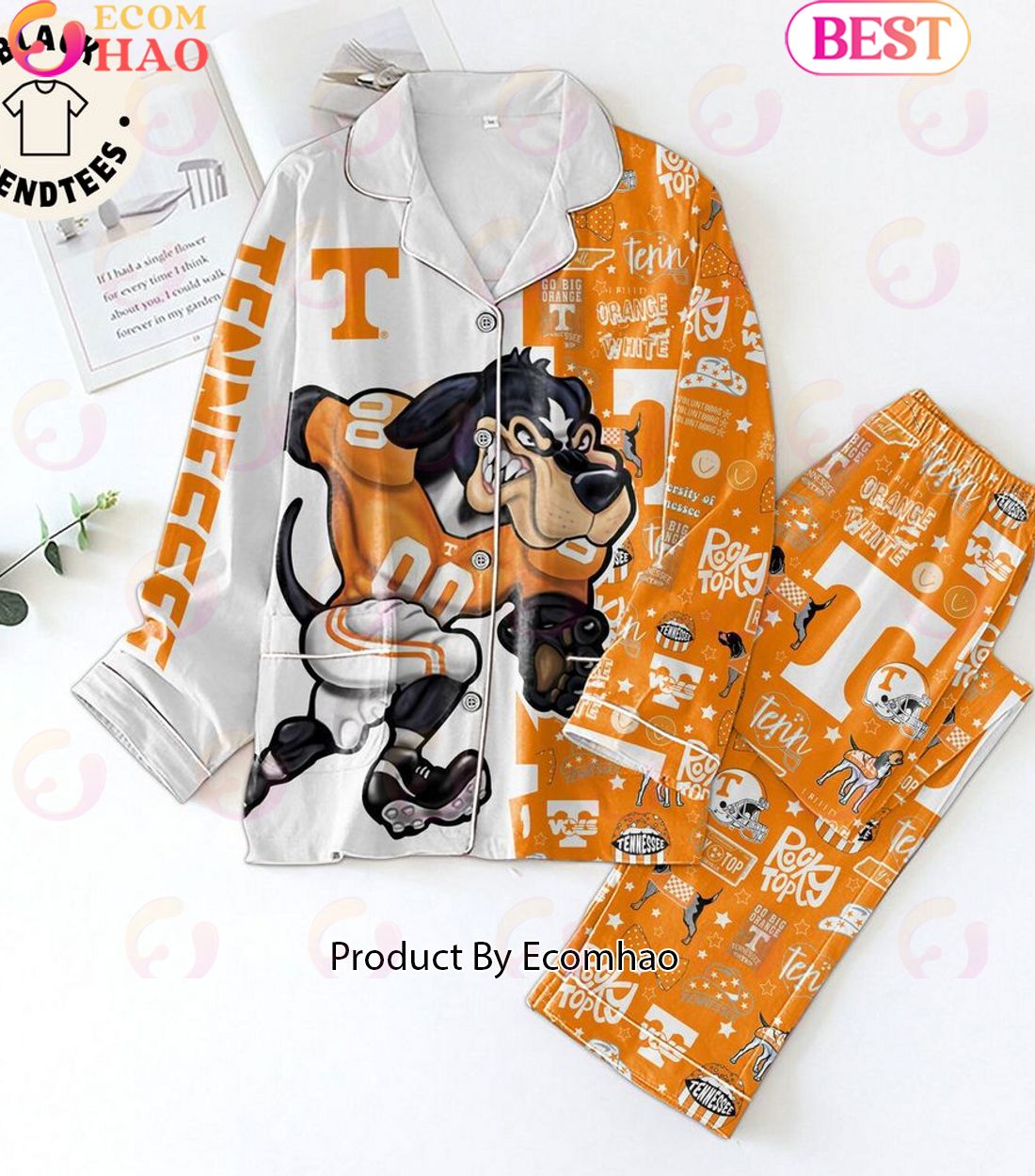 Tennessee Orange White Rocky Top Mascot Design Pajamas Set