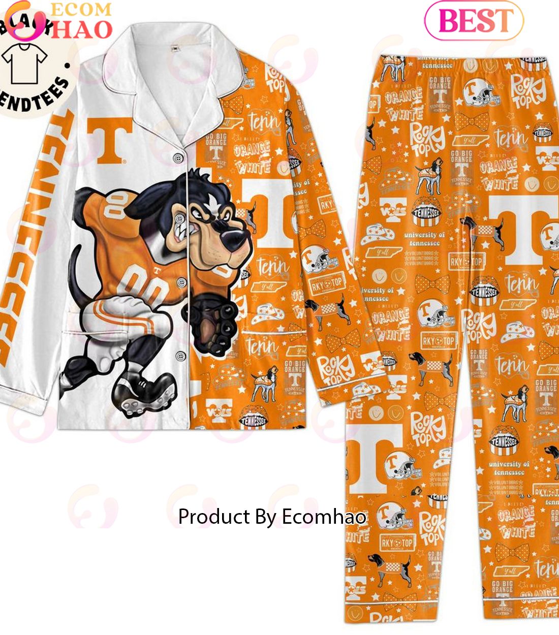 Tennessee Orange White Rocky Top Mascot Design Pajamas Set