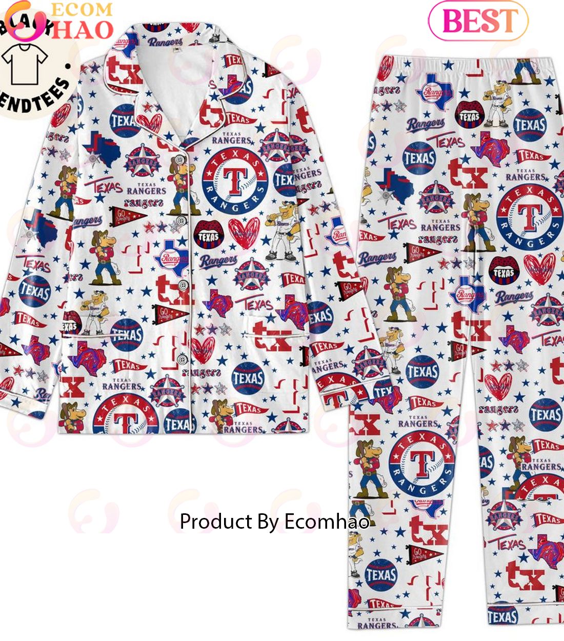 Texas Rangers Mascot Logo Star Design Pajamas Set