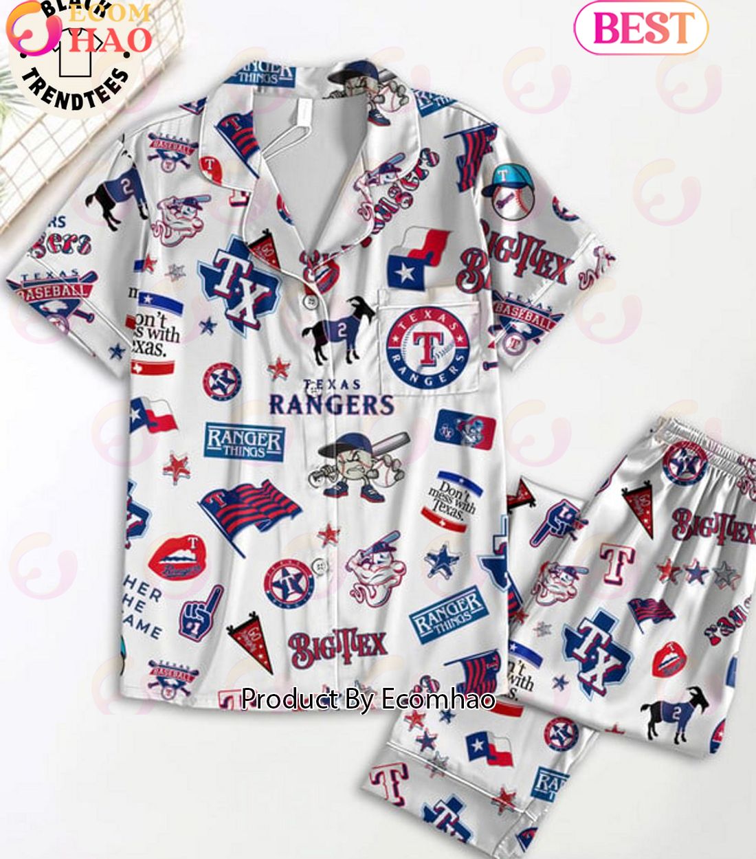 Texas Rangers Mascot Logo Star Design Pajamas Set