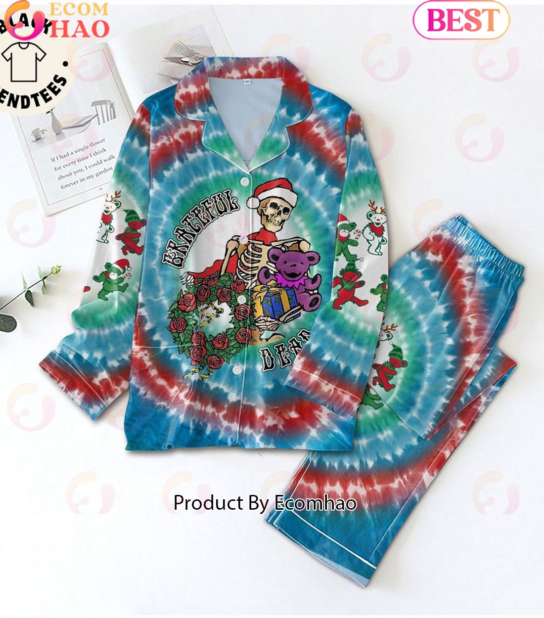 The Grateful Dead Rock Band Skull Flower Christmas Design Pajamas Set