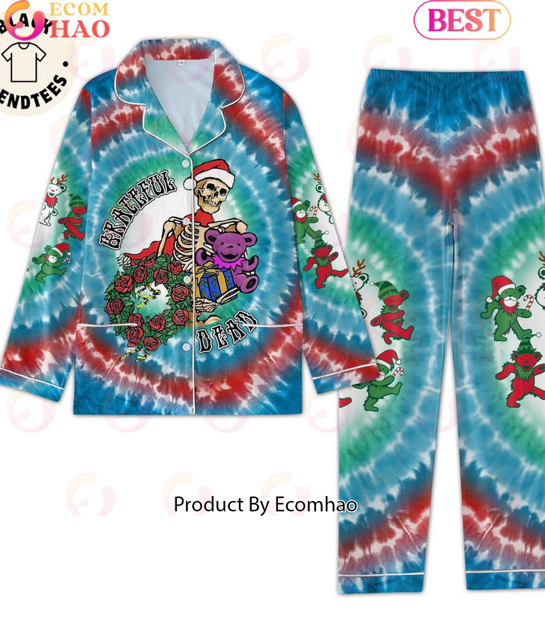 The Grateful Dead Rock Band Skull Flower Christmas Design Pajamas Set