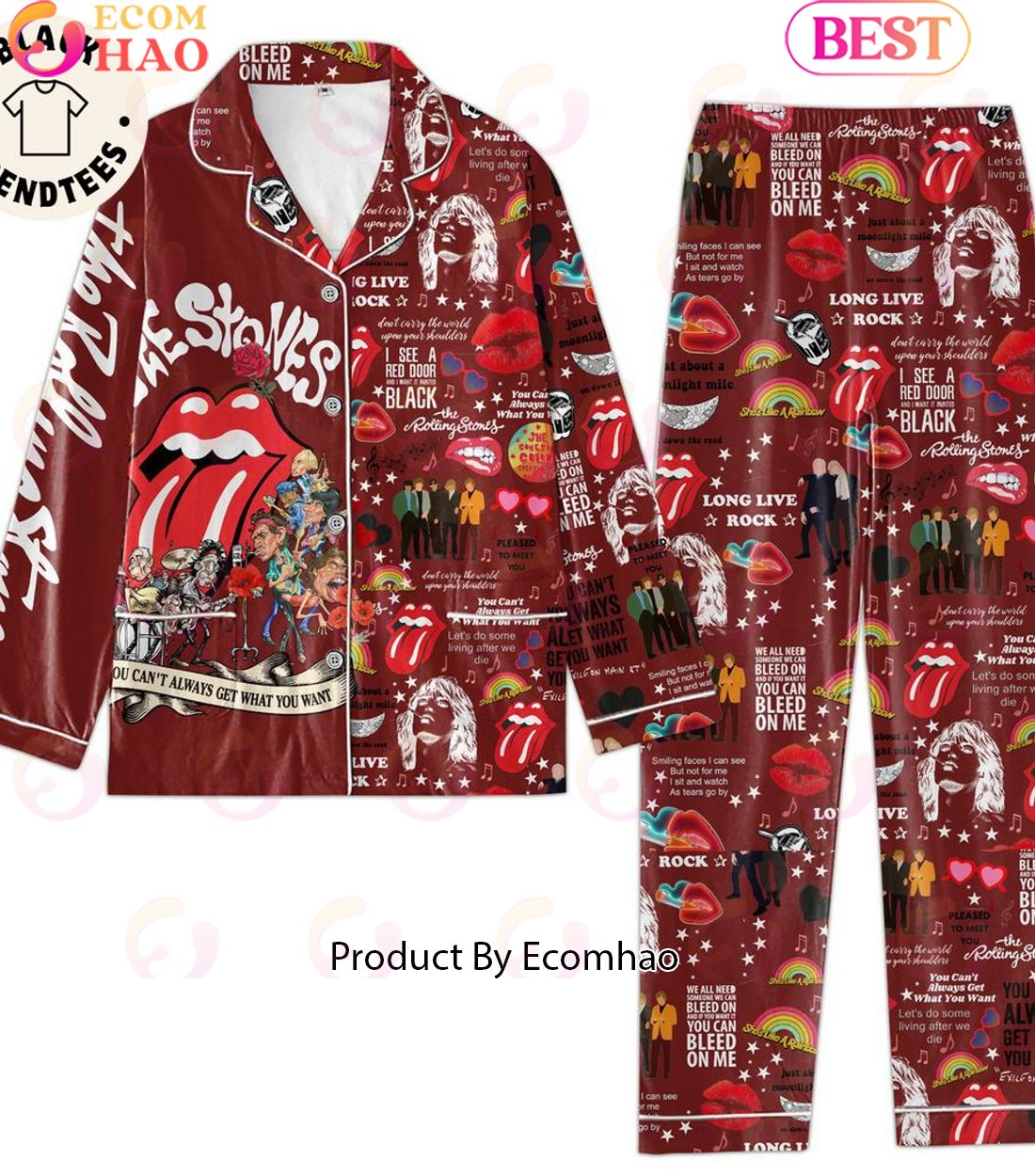 The Rolling Stones Lips Deisgn Pajamas Set