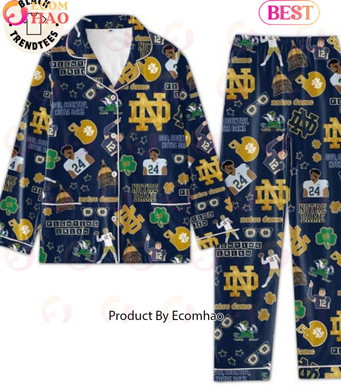 God Country Notre Dame Fighting Irish Icon Design Blue Pajamas Set