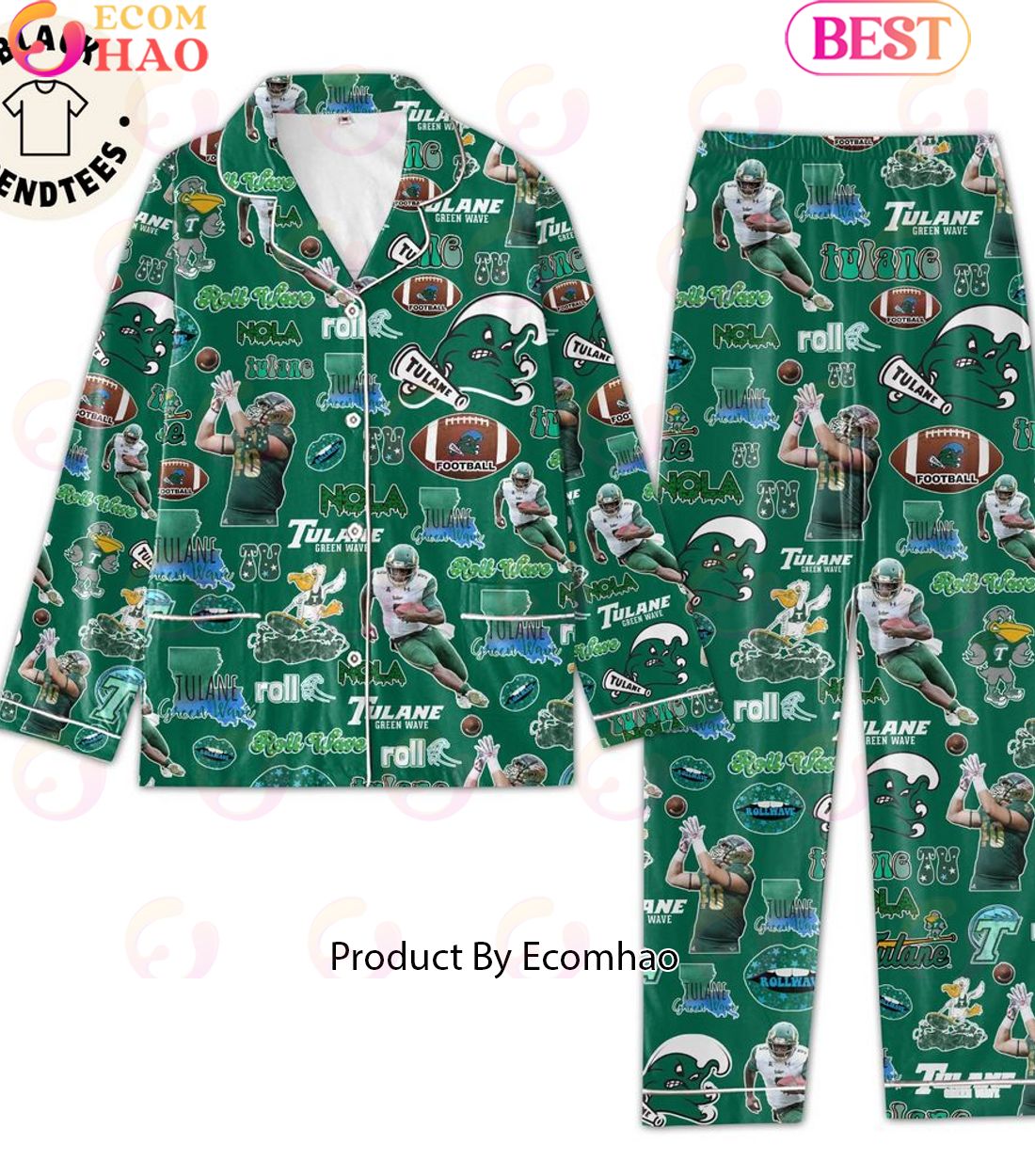 Tulane Green Wave Football Baseball Design Pajamas Set