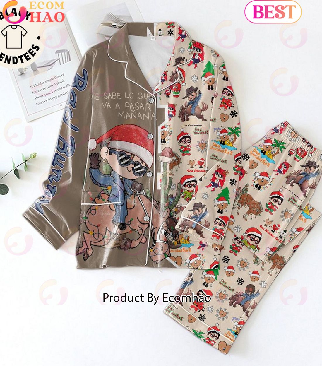 Un Navidad Sin Ti Bad Bunny Christmas Design Pajamas Set