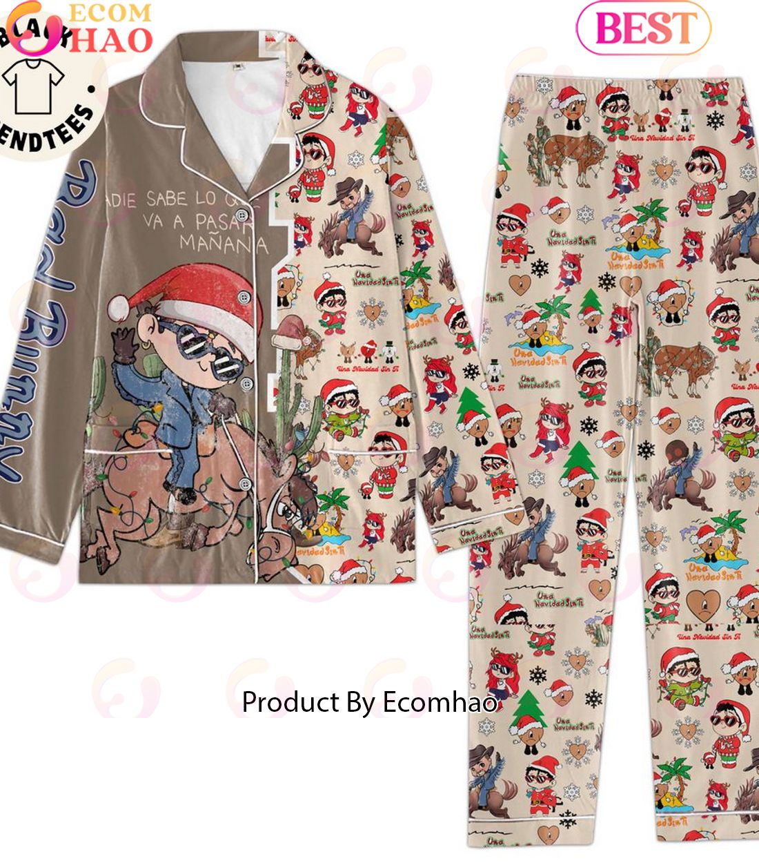 Un Navidad Sin Ti Bad Bunny Christmas Design Pajamas Set