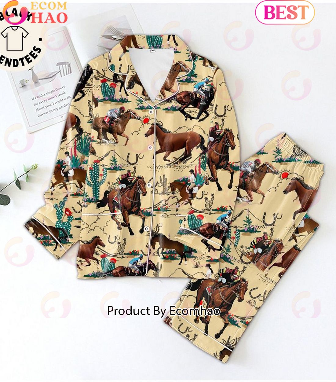 Western Cowboy Riding Horse In The Desert Pajamas Set