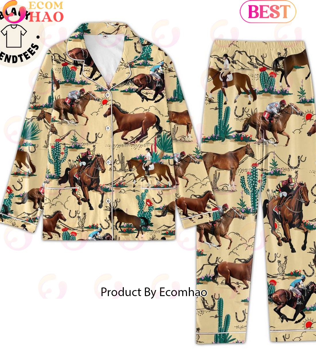 Western Cowboy Riding Horse In The Desert Pajamas Set