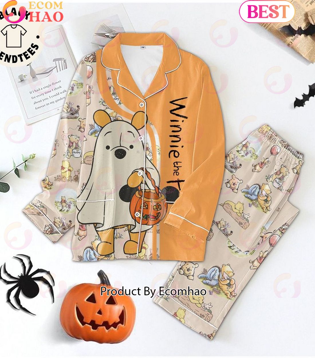 Winnie The Pooh Halloween Pumpkin Lights Design Pajamas Set