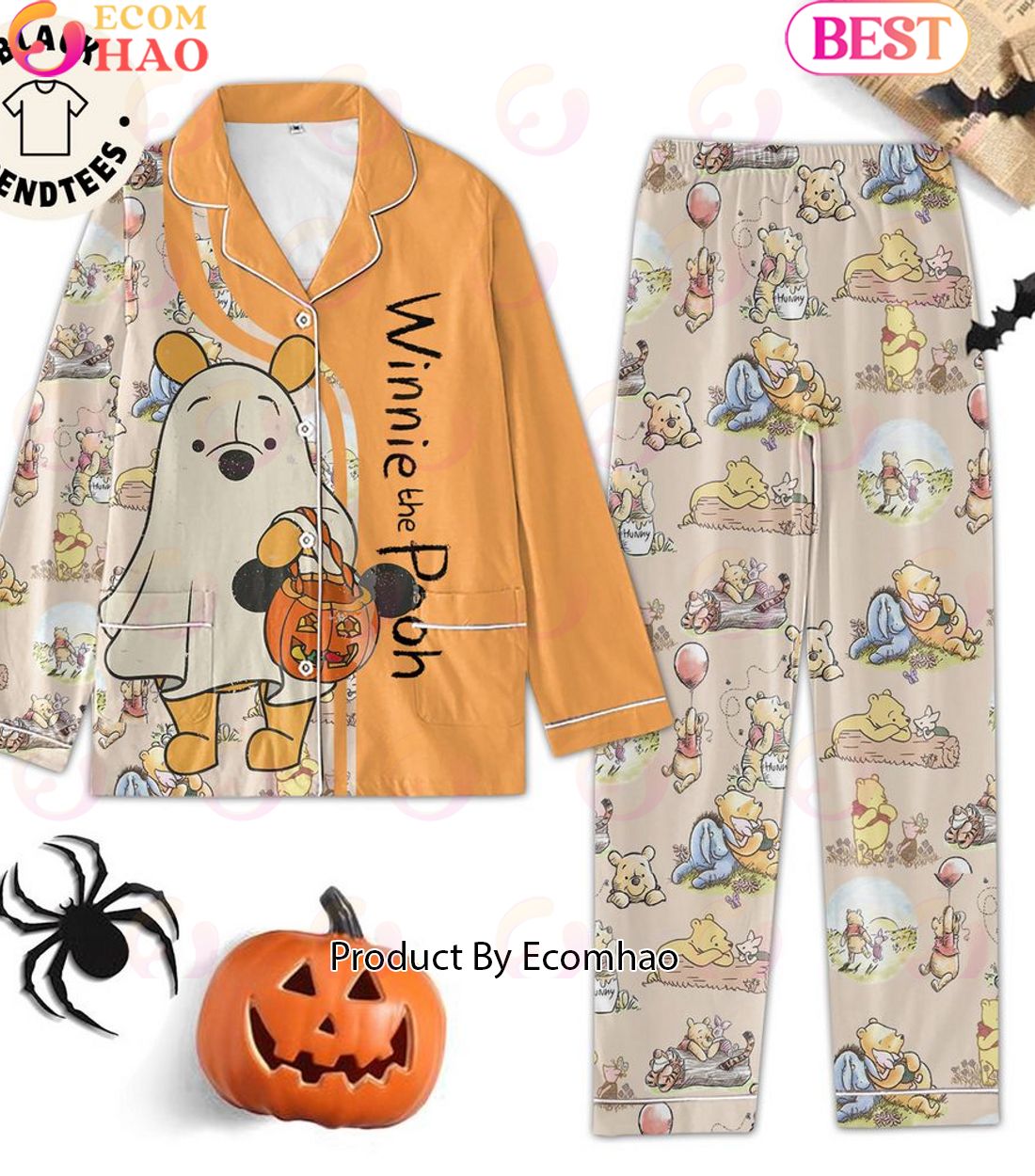 Winnie The Pooh Halloween Pumpkin Lights Design Pajamas Set