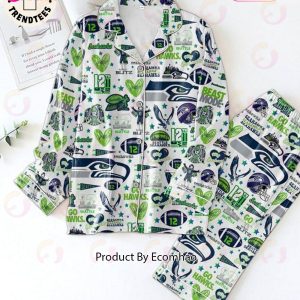 Limited Editon 2023 Seahawks Blitx 12 Seattle Mascot Design White Pajamas Set