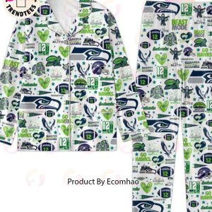 Limited Editon 2023 Seahawks Blitx 12 Seattle Mascot Design White Pajamas Set
