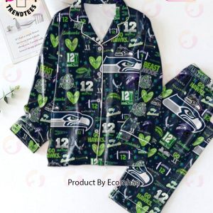 Seahawks Blitx 12 Seattle Mascot Design Dark Blue Pajamas Set