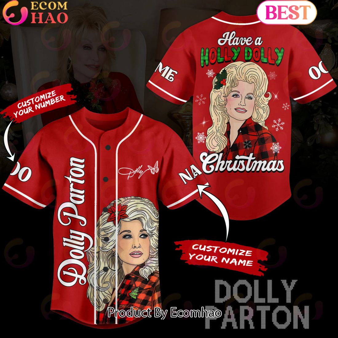 Dolly Parton Have A Holly Dolly Christmas Personalized Baseball Jersey