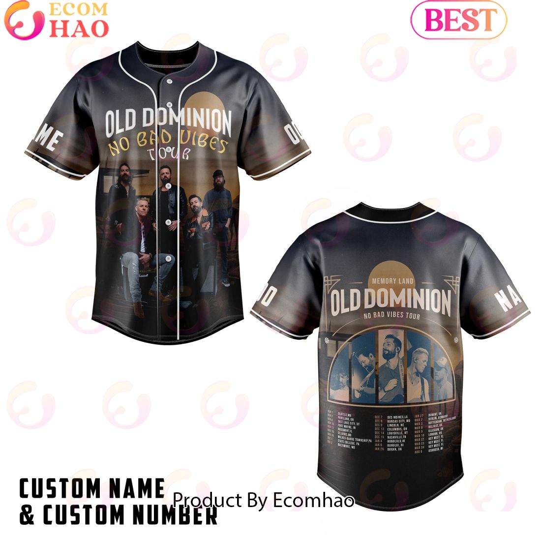 Memory Land Old Dominion No Bad Vibes Tour Personalized Baseball Jersey