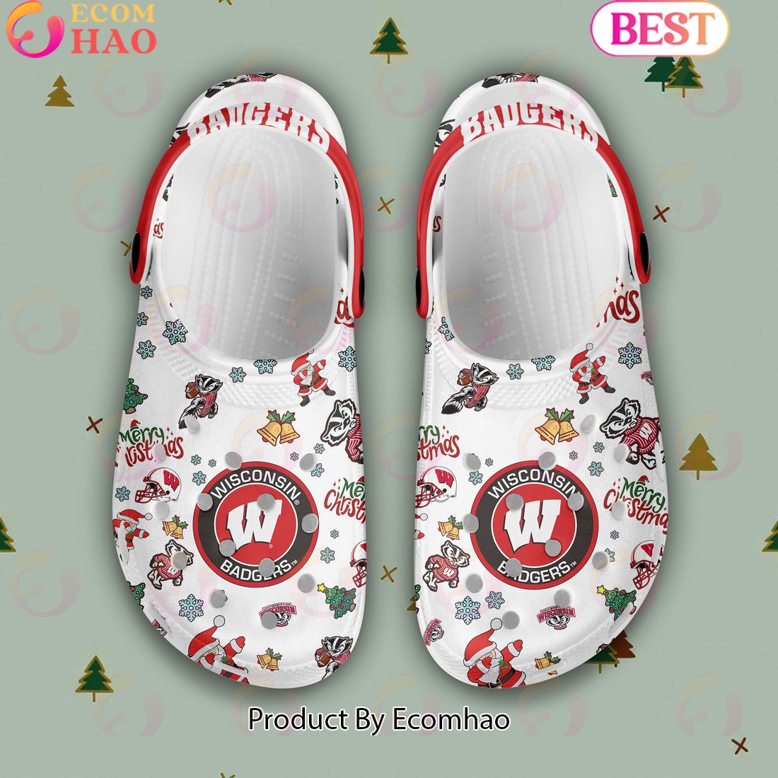 NCAA Wisconsin Badgers Merry Christmas Crocs