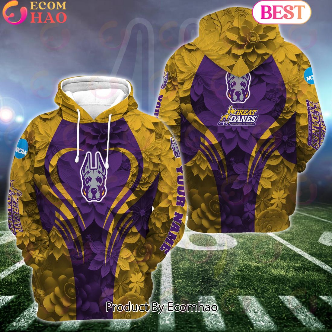 NCAA Albany Great Danes Hoodie And Leggings Custom Your Name, Football Team Clothings, Gift For Football Lovers