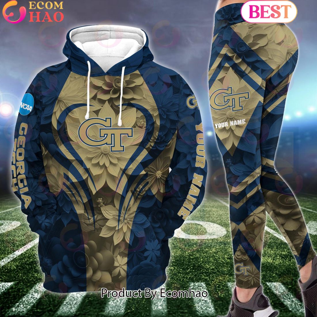 NCAA Georgia Tech Yellow Jackets Hoodie And Leggings Custom Your Name, Football Team Clothings, Gift For Football Lovers