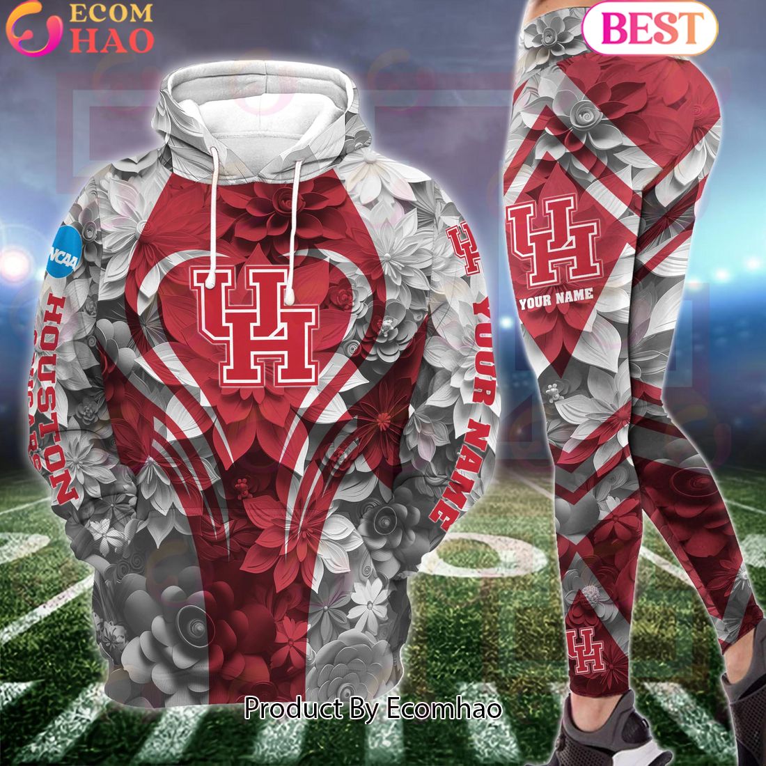 NCAA Houston Cougars Hoodie And Leggings Custom Your Name, Football Team Clothings, Gift For Football Lovers