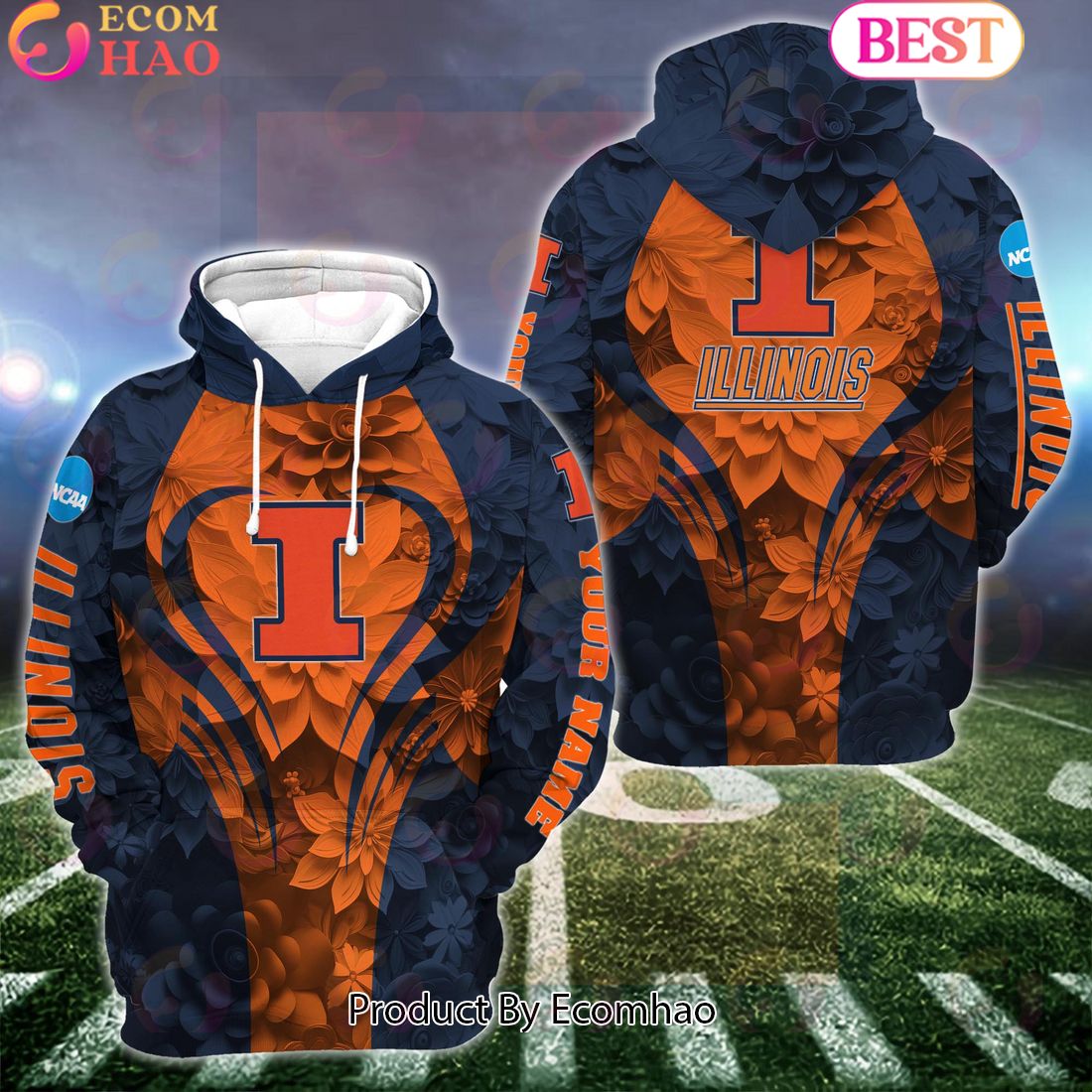 NCAA Illinois Fighting Illini Hoodie And Leggings Custom Your Name, Football Team Clothings, Gift For Football Lovers