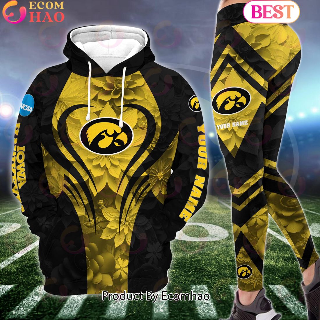 NCAA Iowa Hawkeyes Hoodie And Leggings Custom Your Name, Football Team Clothings, Gift For Football Lovers