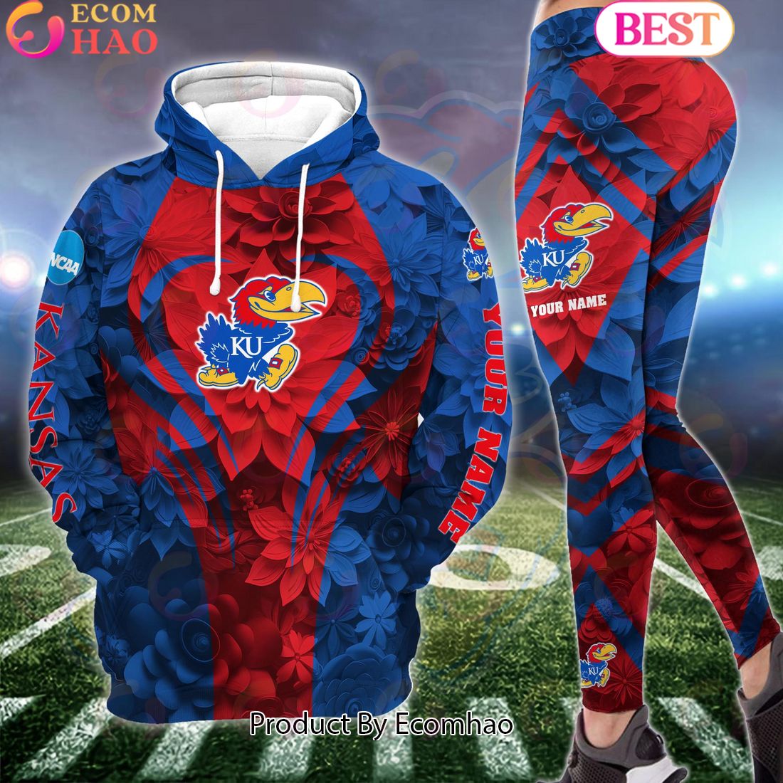 NCAA Kansas Jayhawks Hoodie And Leggings Custom Your Name, Football Team Clothings, Gift For Football Lovers