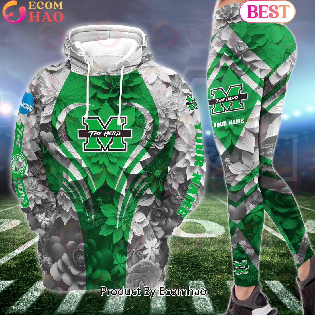 NCAA Marshall Thundering Herd Hoodie And Leggings Custom Your Name, Football Team Clothings, Gift For Football Lovers