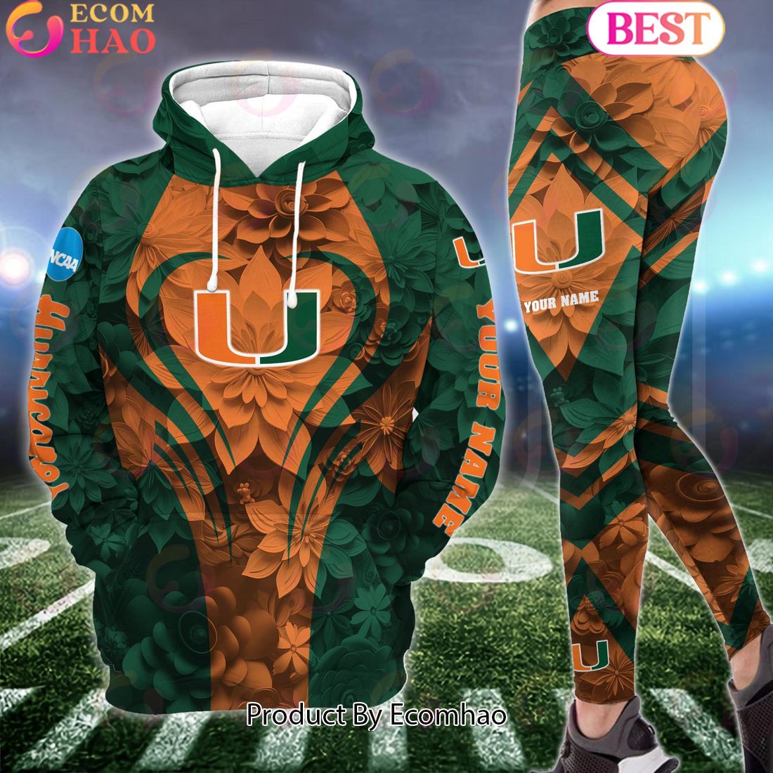 NCAA Miami Hurricanes Hoodie And Leggings Custom Your Name, Football Team Clothings, Gift For Football Lovers