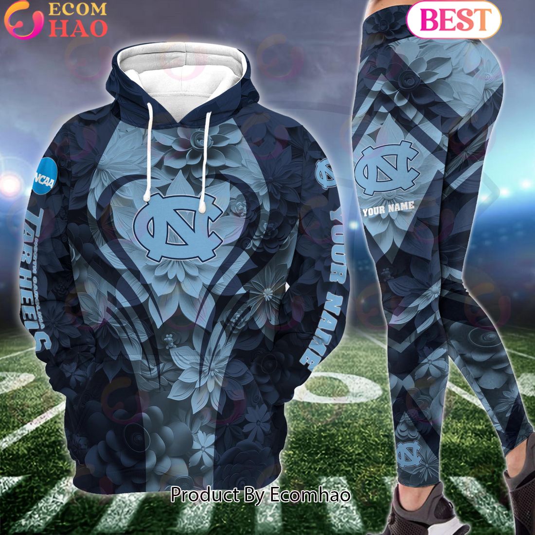 NCAA North Carolina Tar Heels Hoodie And Leggings Custom Your Name, Football Team Clothings, Gift For Football Lovers