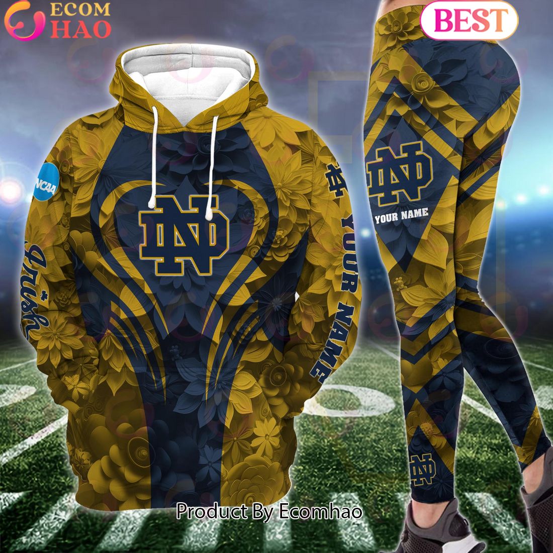 NCAA Notre Dame Fighting Irish Hoodie And Leggings Custom Your Name, Football Team Clothings, Gift For Football Lovers