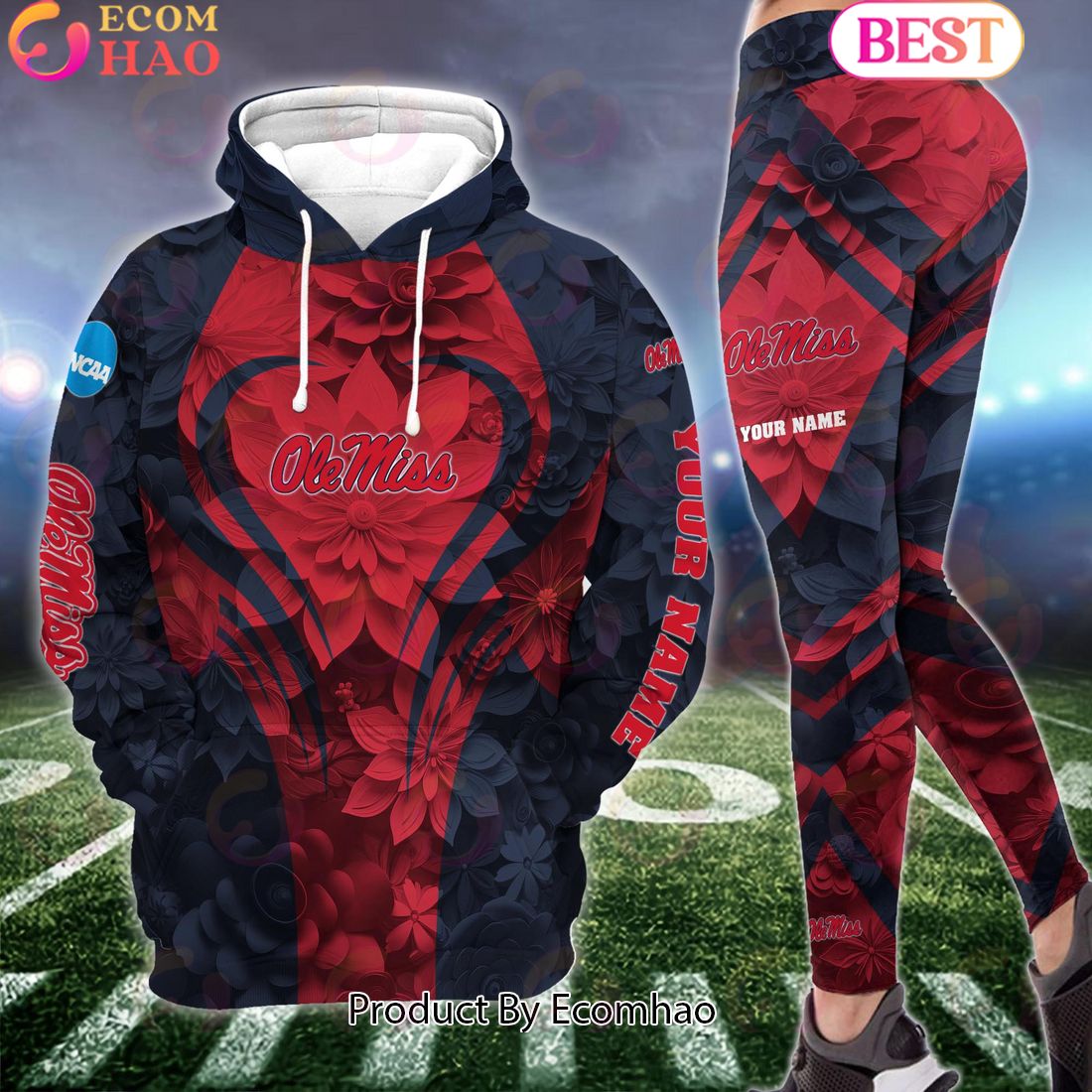 NCAA Ole Miss Rebels Hoodie And Leggings Custom Your Name, Football Team Clothings, Gift For Football Lovers