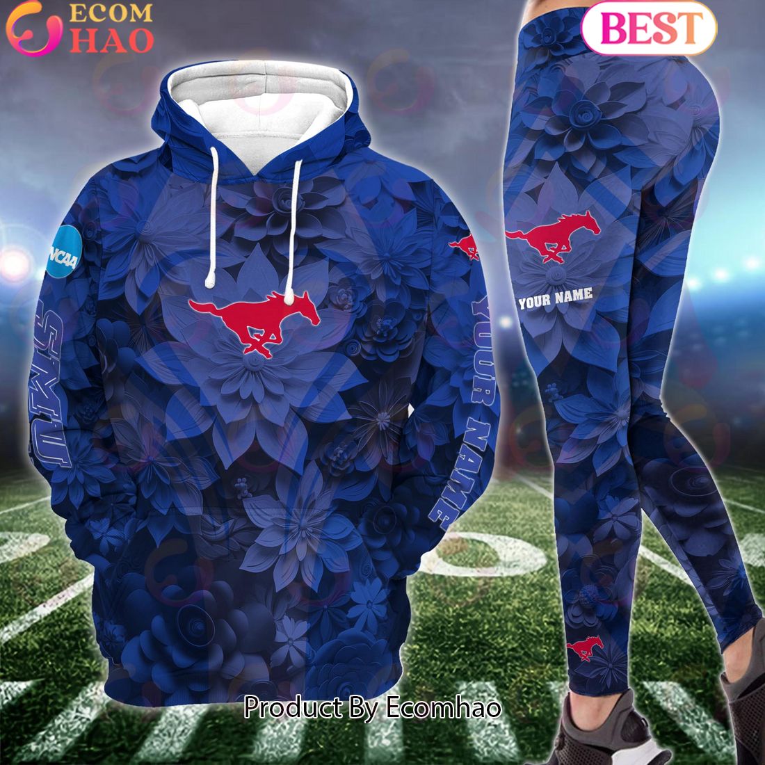 NCAA SMU Mustangs Hoodie And Leggings Custom Your Name, Football Team Clothings, Gift For Football Lovers