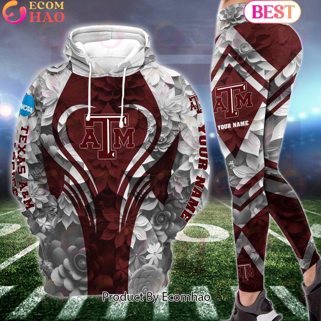 NCAA Texas A&M Aggies Hoodie And Leggings Custom Your Name, Football Team Clothings, Gift For Football Lovers