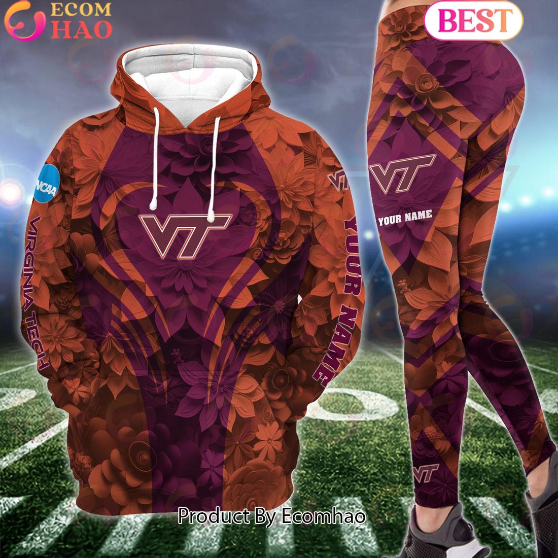 NCAA Virginia Tech Hokies Hoodie And Leggings Custom Your Name, Football Team Clothings, Gift For Football Lovers