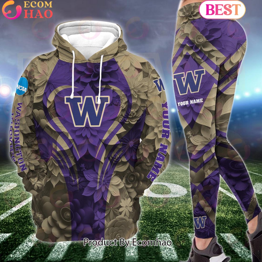 NCAA Washington Huskies Hoodie And Leggings Custom Your Name, Football Team Clothings, Gift For Football Lovers