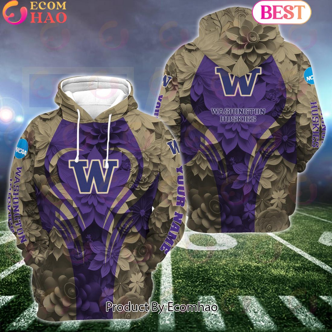 NCAA Washington Huskies Hoodie And Leggings Custom Your Name, Football Team Clothings, Gift For Football Lovers